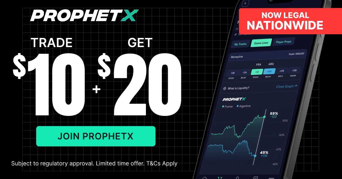 ProphetX — your sports prediction market. Trade $10 and get $20 with code WINPREDICTS.