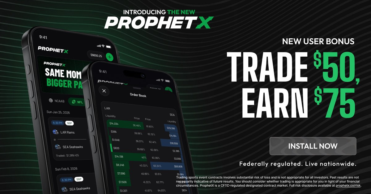 ProphetX — trade $50, earn $75 with code WINPREDICTS.