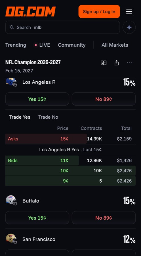 OG order book with bids and asks