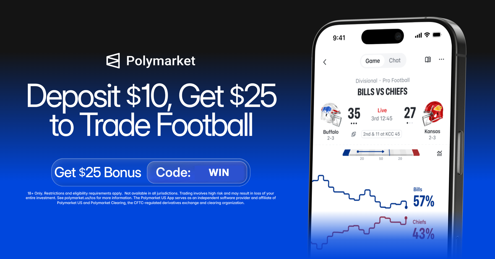 Polymarket: deposit $10, get a $25 trading bonus with code WIN.
